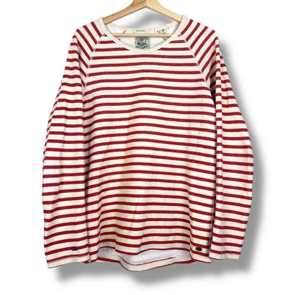 Scotch & Soda Red and White Striped Crewneck Sweater